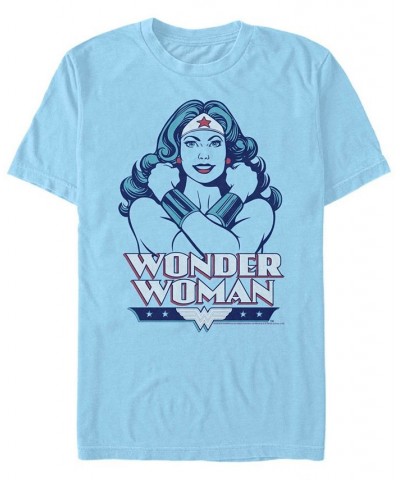 Men's Wonder Woman Arms Crossed Short Sleeve T-shirt Blue $15.75 T-Shirts