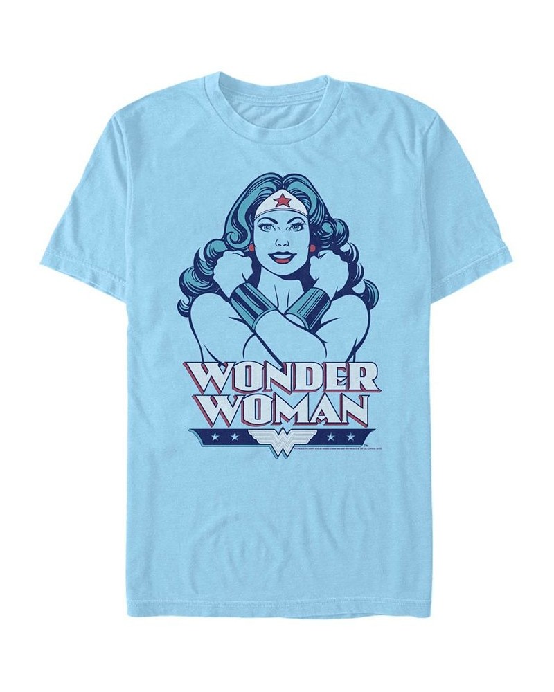 Men's Wonder Woman Arms Crossed Short Sleeve T-shirt Blue $15.75 T-Shirts