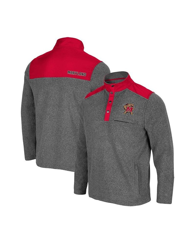 Men's Heathered Charcoal, Red Maryland Terrapins Huff Snap Pullover Sweatshirt $30.00 Sweatshirt