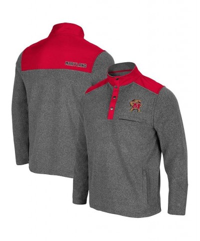 Men's Heathered Charcoal, Red Maryland Terrapins Huff Snap Pullover Sweatshirt $30.00 Sweatshirt