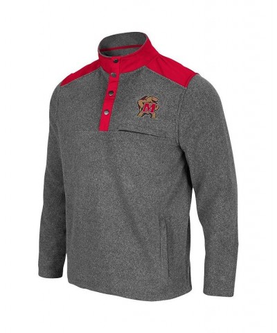 Men's Heathered Charcoal, Red Maryland Terrapins Huff Snap Pullover Sweatshirt $30.00 Sweatshirt