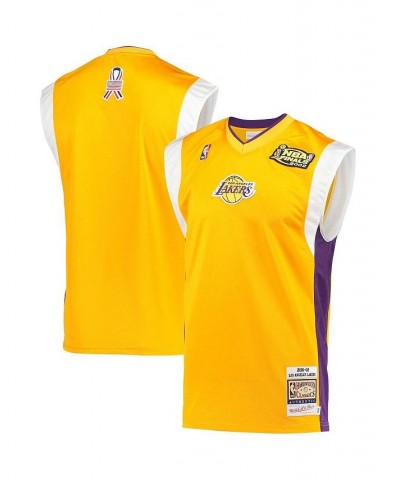 Men's Gold Los Angeles Lakers 2002 NBA Finals Hardwood Classics On-Court Authentic Sleeveless Shooting Shirt $37.08 T-Shirts