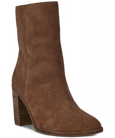 Women's Pinlope Block-Heel Booties Brown $33.11 Shoes