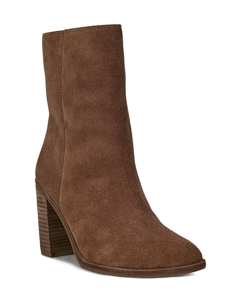 Women's Pinlope Block-Heel Booties Brown $33.11 Shoes