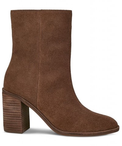 Women's Pinlope Block-Heel Booties Brown $33.11 Shoes