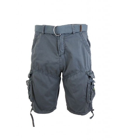 Men's Belted Cargo Shorts with Twill Flat Front Washed Utility Pockets Gray $15.50 Shorts