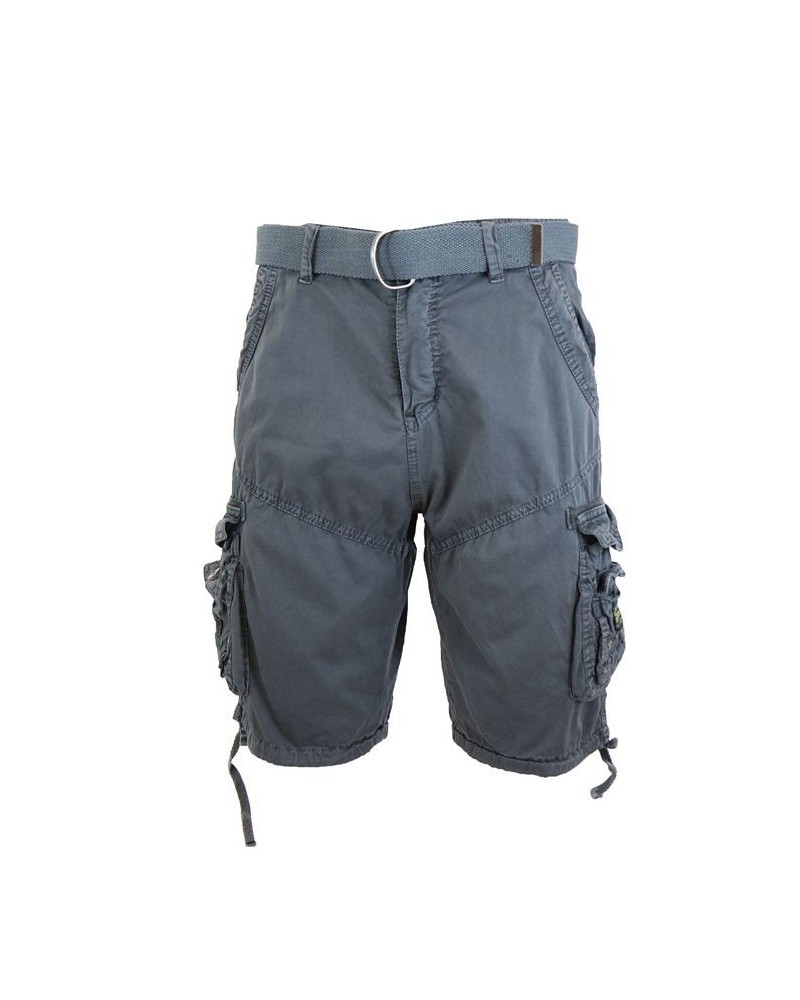 Men's Belted Cargo Shorts with Twill Flat Front Washed Utility Pockets Gray $15.50 Shorts