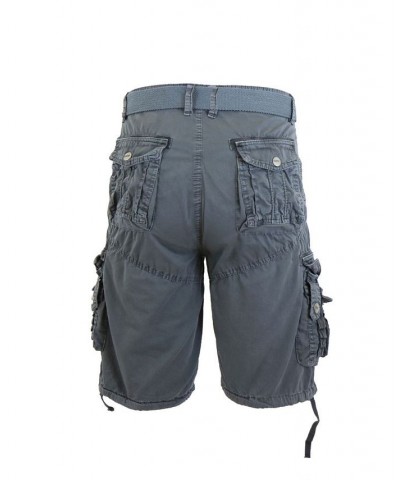 Men's Belted Cargo Shorts with Twill Flat Front Washed Utility Pockets Gray $15.50 Shorts