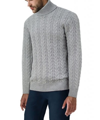 Men's Cable Knit Roll Neck Sweater Heather Gr $23.32 Sweaters