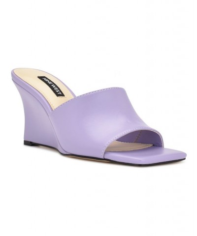 Women's Rovah Square Toe Wedge Slide Sandals Purple $54.45 Shoes