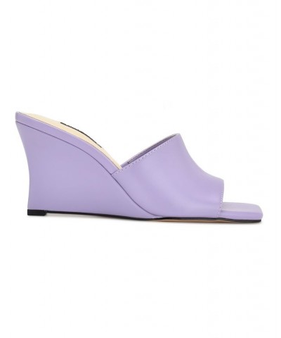 Women's Rovah Square Toe Wedge Slide Sandals Purple $54.45 Shoes