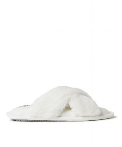 Women's Jessica Furry Cross Band Slide Slippers White $18.24 Shoes