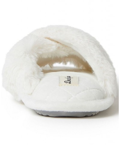 Women's Jessica Furry Cross Band Slide Slippers White $18.24 Shoes