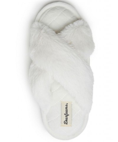 Women's Jessica Furry Cross Band Slide Slippers White $18.24 Shoes