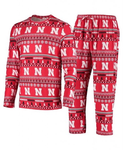 Men's Scarlet Nebraska Huskers Ugly Sweater Knit Long Sleeve Top and Pant Set $36.75 Pajama