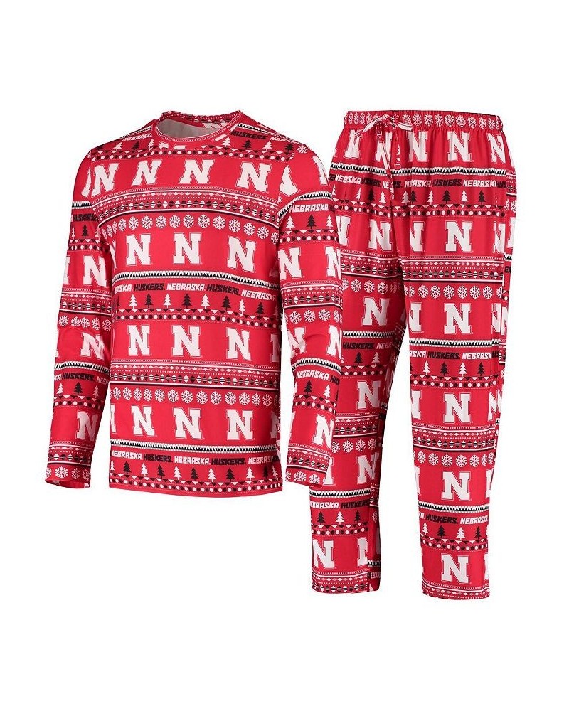 Men's Scarlet Nebraska Huskers Ugly Sweater Knit Long Sleeve Top and Pant Set $36.75 Pajama