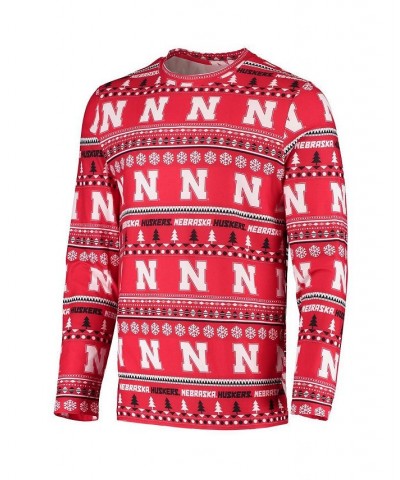 Men's Scarlet Nebraska Huskers Ugly Sweater Knit Long Sleeve Top and Pant Set $36.75 Pajama