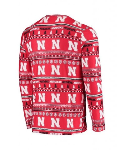 Men's Scarlet Nebraska Huskers Ugly Sweater Knit Long Sleeve Top and Pant Set $36.75 Pajama