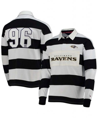 Men's Black and White Baltimore Ravens Varsity Stripe Rugby Long Sleeve Polo Shirt $33.17 Polo Shirts