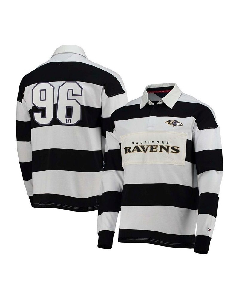 Men's Black and White Baltimore Ravens Varsity Stripe Rugby Long Sleeve Polo Shirt $33.17 Polo Shirts