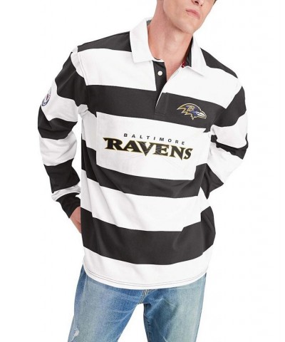 Men's Black and White Baltimore Ravens Varsity Stripe Rugby Long Sleeve Polo Shirt $33.17 Polo Shirts