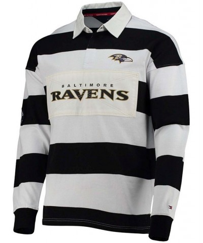 Men's Black and White Baltimore Ravens Varsity Stripe Rugby Long Sleeve Polo Shirt $33.17 Polo Shirts