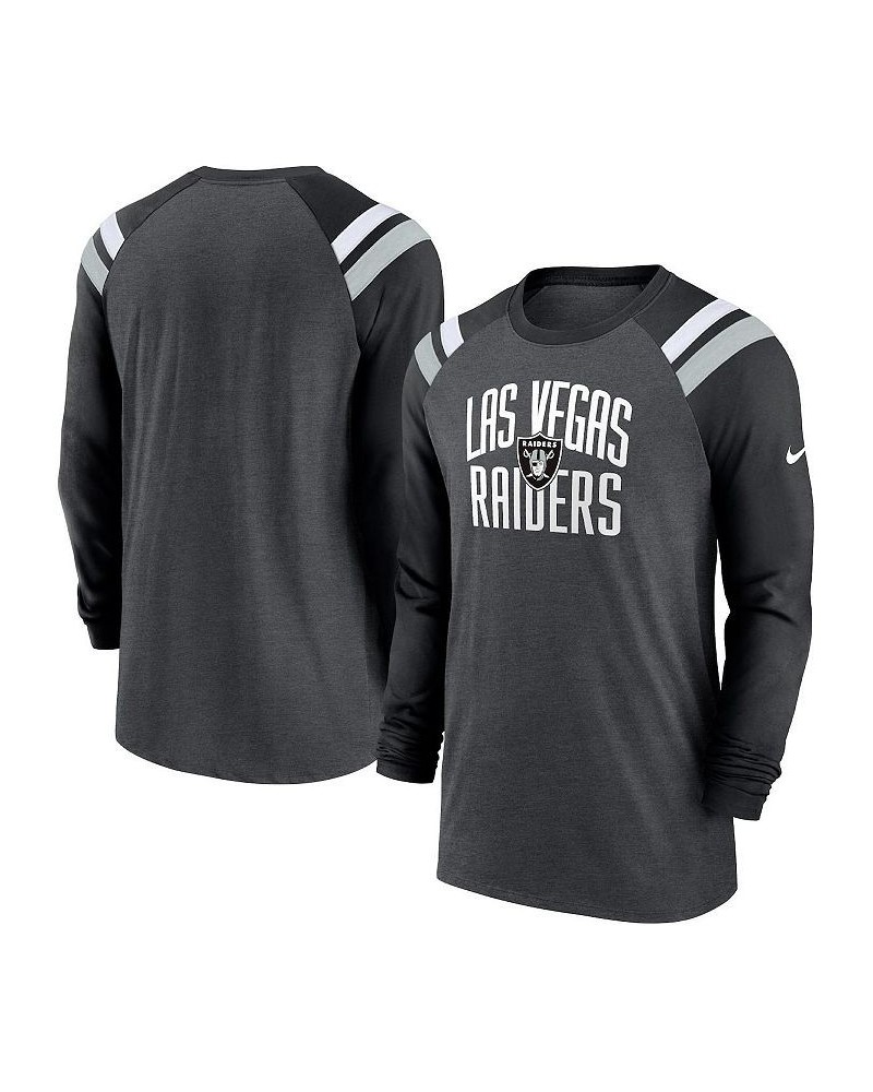 Men's Heathered Charcoal, Black Las Vegas Raiders Tri-Blend Raglan Athletic Long Sleeve Fashion T-shirt $22.44 T-Shirts