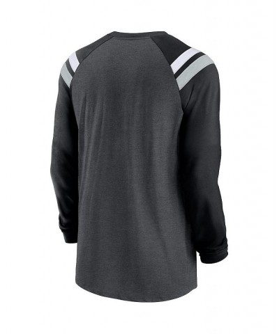 Men's Heathered Charcoal, Black Las Vegas Raiders Tri-Blend Raglan Athletic Long Sleeve Fashion T-shirt $22.44 T-Shirts