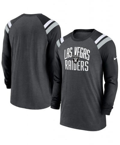 Men's Heathered Charcoal, Black Las Vegas Raiders Tri-Blend Raglan Athletic Long Sleeve Fashion T-shirt $22.44 T-Shirts