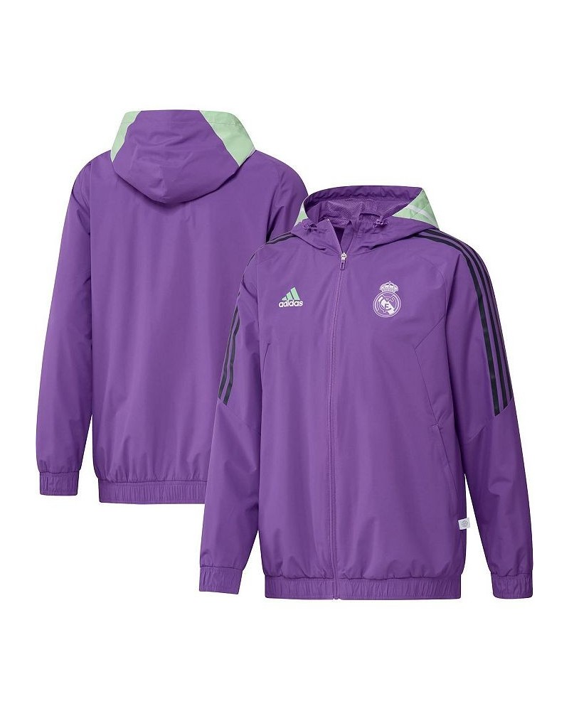 Men's Purple Real Madrid Training All-Weather Raglan Full-Zip Hoodie Jacket $41.40 Jackets