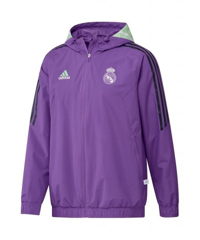 Men's Purple Real Madrid Training All-Weather Raglan Full-Zip Hoodie Jacket $41.40 Jackets