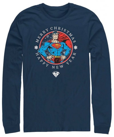 Men's Superman Christmas Badge Long Sleeves T-shirt Blue $16.00 T-Shirts