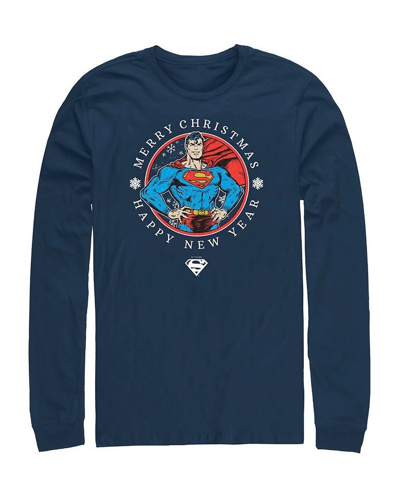 Men's Superman Christmas Badge Long Sleeves T-shirt Blue $16.00 T-Shirts