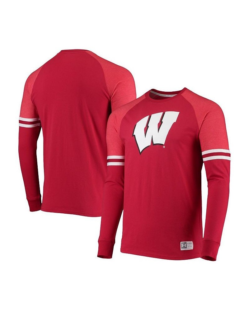 Men's Red Wisconsin Badgers Game Day Sleeve Stripe Raglan Long Sleeve T-shirt $34.79 T-Shirts