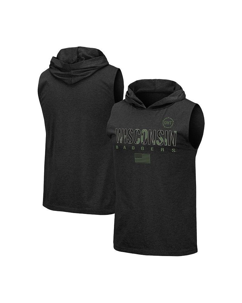 Men's Black Wisconsin Badgers OHT Military-Inspired Appreciation Camo Logo Hoodie Sleeveless T-shirt $24.74 T-Shirts