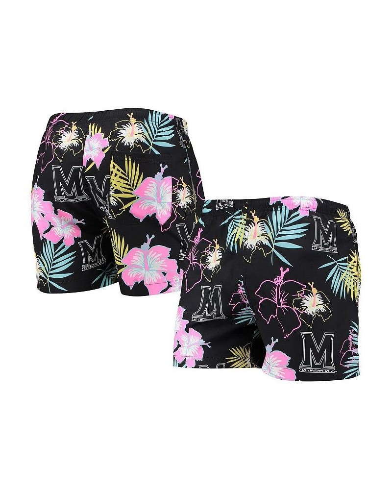 Men's Black Maryland Terrapins Neon Floral Swim Trunks $35.99 Swimsuits