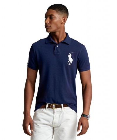 Men's Big Pony Custom Slim Fit Mesh Polo Blue $53.75 Polo Shirts