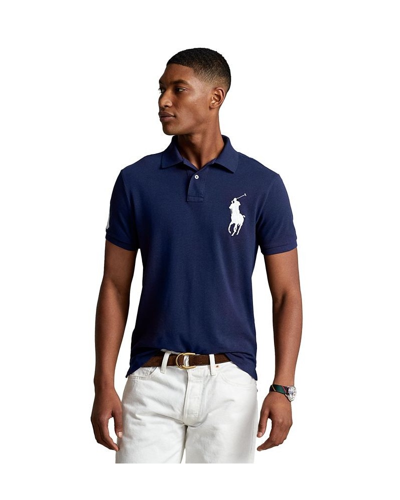 Men's Big Pony Custom Slim Fit Mesh Polo Blue $53.75 Polo Shirts