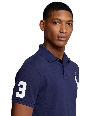 Men's Big Pony Custom Slim Fit Mesh Polo Blue $53.75 Polo Shirts