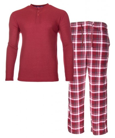 Men's Sleep Thermal Top Pant Set Red $22.05 Pajama