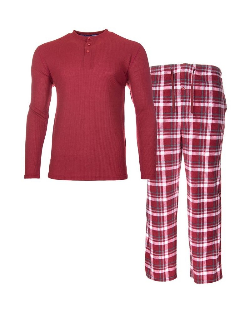 Men's Sleep Thermal Top Pant Set Red $22.05 Pajama