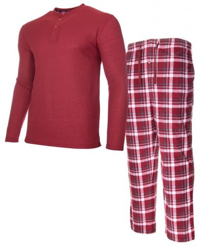 Men's Sleep Thermal Top Pant Set Red $22.05 Pajama