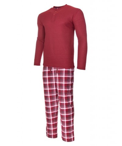 Men's Sleep Thermal Top Pant Set Red $22.05 Pajama