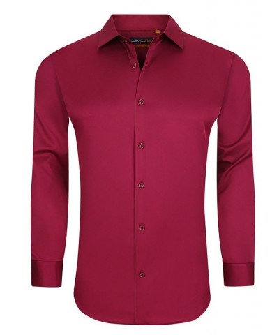 Men's Solid Slim Fit Wrinkle Free Stretch Long Sleeve Button Down Shirt Burgundy $35.39 Dress Shirts