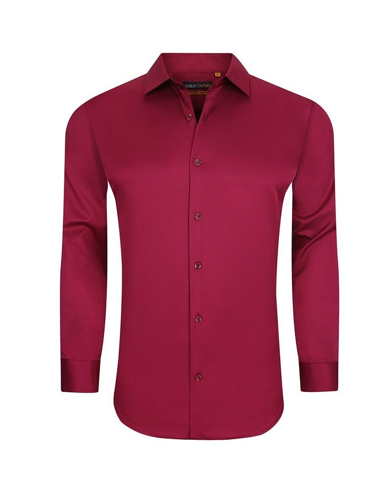 Men's Solid Slim Fit Wrinkle Free Stretch Long Sleeve Button Down Shirt Burgundy $35.39 Dress Shirts