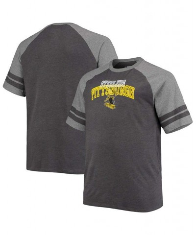 Men's Big and Tall Black, Heathered Gray Pittsburgh Steelers Throwback 2-Stripe Raglan T-shirt $19.60 T-Shirts