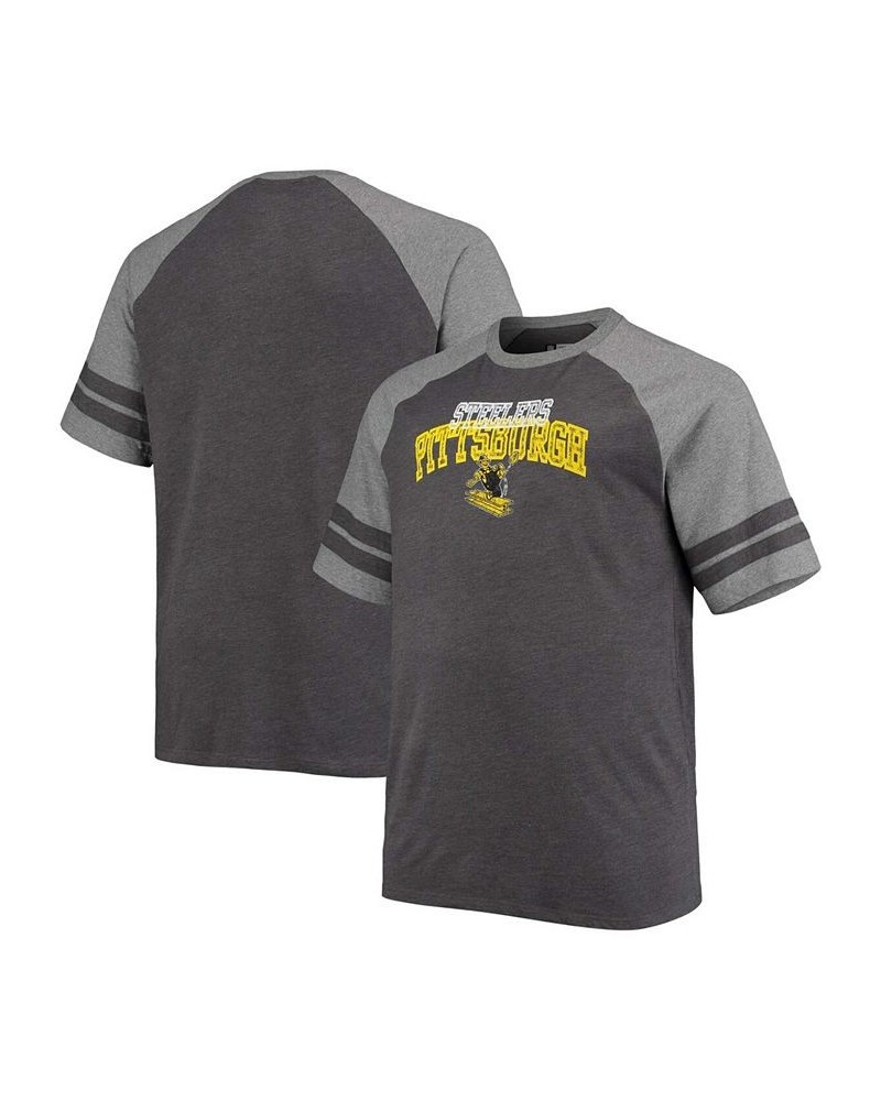 Men's Big and Tall Black, Heathered Gray Pittsburgh Steelers Throwback 2-Stripe Raglan T-shirt $19.60 T-Shirts