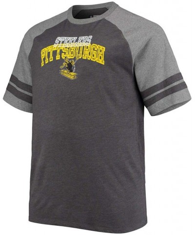 Men's Big and Tall Black, Heathered Gray Pittsburgh Steelers Throwback 2-Stripe Raglan T-shirt $19.60 T-Shirts