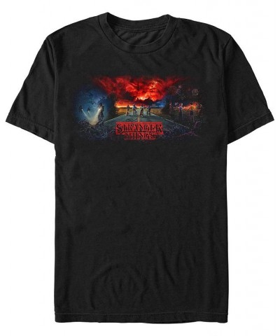 Men's Stranger Things Stranger Triptych Short Sleeve T-shirt Black $19.94 T-Shirts