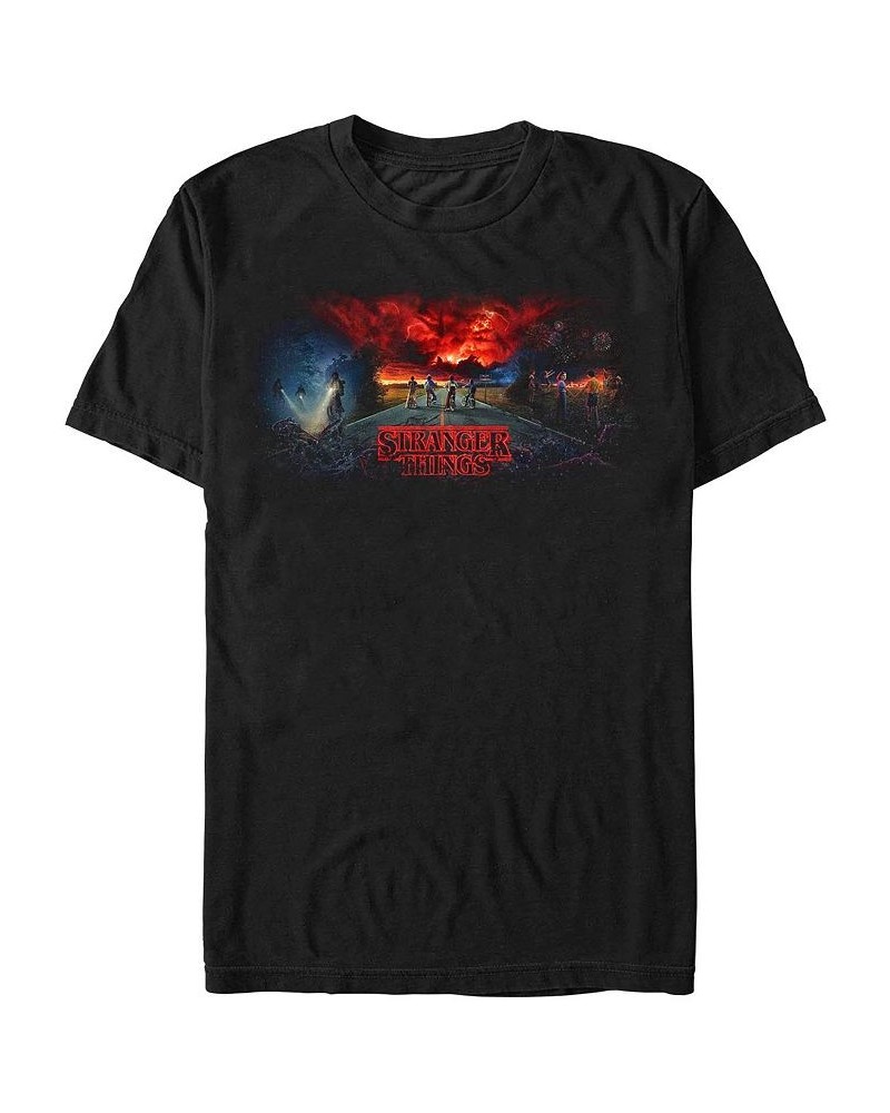 Men's Stranger Things Stranger Triptych Short Sleeve T-shirt Black $19.94 T-Shirts